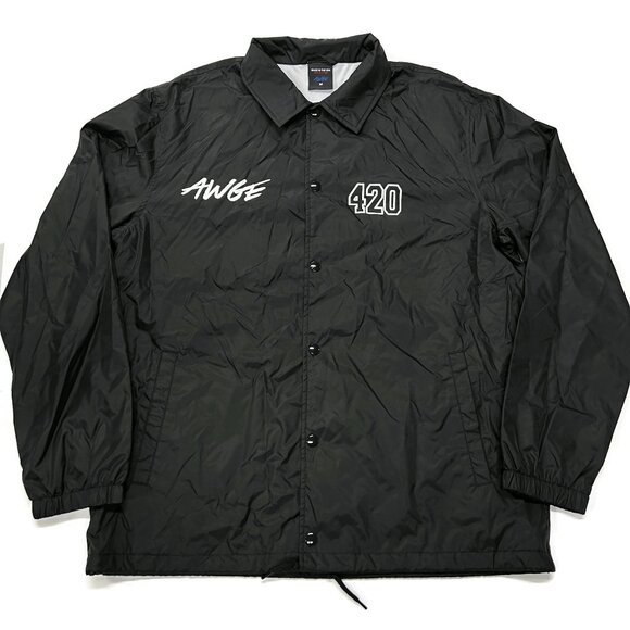 AWGE A$AP Rocky 420 Black Satin Coach Jacket Snap Medium ASAP MOB Marijuana USA - Picture 1 of 16
